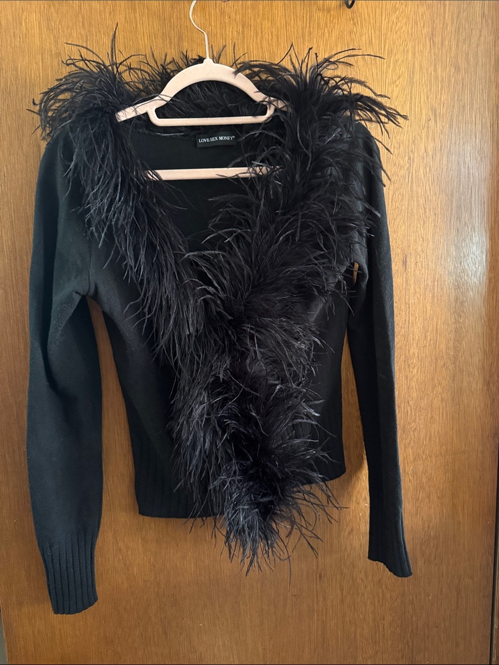 Lovers + Friends Black Feather-Trim Open Cardigan